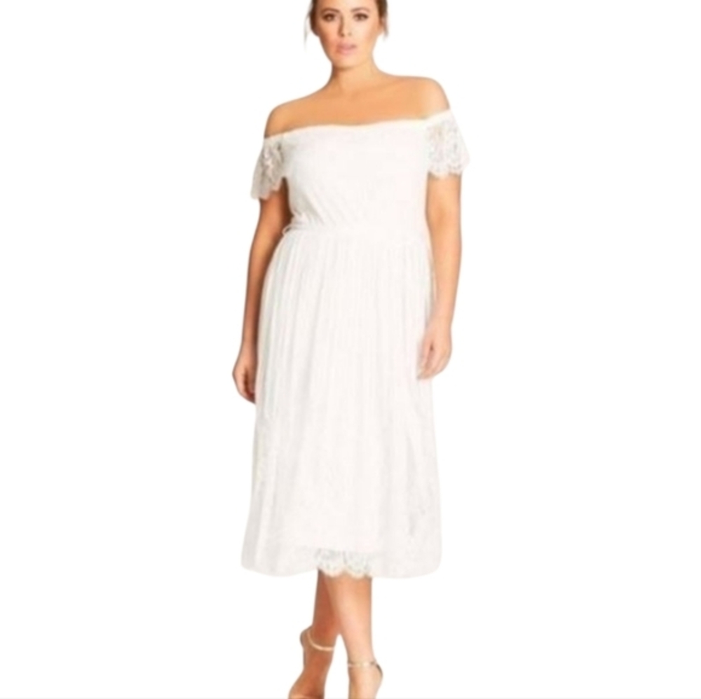 City Chic Vine Detail‎ Off-Shoulder White lace Dress plus size Xl 22 NEW!!